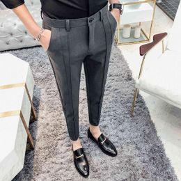 Casual Business Suit Pant Men Slim Fit Ankle Length Mens Dress Pant Fashion Formal Trousers male clothing Size 28-36 210527
