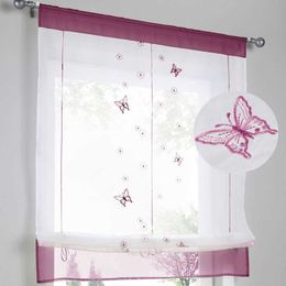 Butterfly Embroidered Short Curtain For Kitchen Romantic Roman Length Liftable Tie Cafe el 1pcs Rod Pocket JS162C 210712