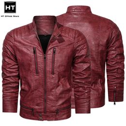 Winter Men Leather Jacket Streetwear Solid Zipper Bomber Jackets Male Clothes Autumn PU Overcoat Fleece Male Coat 211018