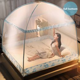 Household Yurt Mosquito Net With Printed Anti-mosquito Cloth Three-Door Mosquito Nets Full Bottom Bed Tent Canopy Mesh Encrypted 210316