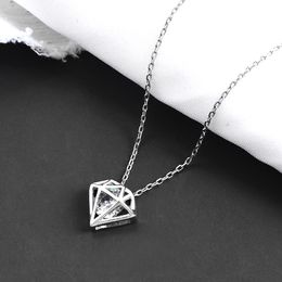 Real 925 Sterling SIlver Geometric Diamond Shape Necklace Dainty Zircon Pendant Necklace for Women Girls Q0531