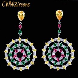 Graceful Multi Yellow Red Green Colour Cubic Zirconia Round Long Drop Earrings for Women Party Costume Jewellery CZ276 210714