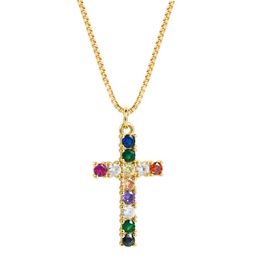 Pendant Necklaces 2pcs Delicate Cross With A Brass Micro-inlaid Colorful Zircon Necklace