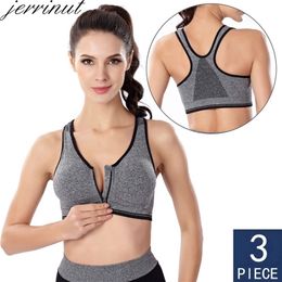 3pcs Push Up Bralette Bras For Women Seamless Bra with Padded Front Zipper Sport Brassiere Wirefree Fitness Tops 210728
