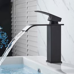 Chrome/Nickel/ORB/Black Basin Sink Faucet Waterfall Outlet Vanity Hot Cold Mixer Crane Tap Deck Mount One Handle Wash Faucets