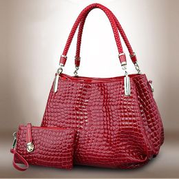 Shoulder Bags Fashion Women Bag 2Pcs/Set Ladies Handbags Large Capacity Leather Tote Solid Wallet Crocodile Composite