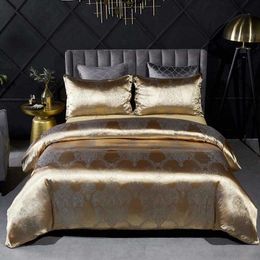Drop Wedding Luxury Bedding Sets Jacquard Duvet Cover Set Bedclothes Gold 2/3pcs Bedclothe Queen King 210615