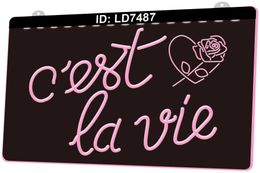 LD7487 C'est La Vie Flower Hart 3D Engraving LED Light Sign Wholesale Retail