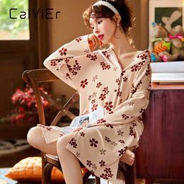 CAIYIER Winter Women Nightgown Cotton Stripe Long Sleelve Nightdress Ladies Shirt Skirt Girls Fashion Party Home Dress Gown 210924