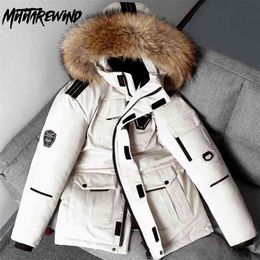 -30 Degree Winter Down Jacket Men 90% White Duck Down Parkas Coat Mid-length Large Fur Collar Down Thicken Coat Snow Overcoat 210818