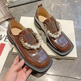 Dress Shoes Spring Autumn Oxford Chain Mary Janes String Bead Lolita Women 2022 Fashion Mid Heels Sports Mujer Zapatos