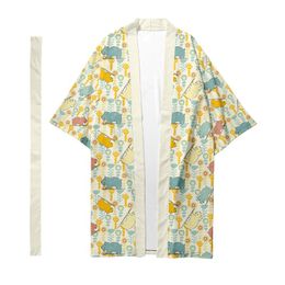 Ethnic Clothing Men's Japanese Long Kimono Cardigan Samurai Cartoon Animal Pattern Shirt Yukata Jacket