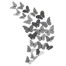 Creative rose golden 3D Wall Stickers Hollow Butterfly for Kids Rooms Home Decor DIY Fridge sticker Room Decoration 12 Pcs/Set