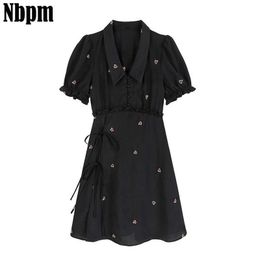 Summer Dress Women Black Fashion French Short Puff Sleeve Female Dresses Sweet Square Collar Ladies Elegant Sundress Heart 210529