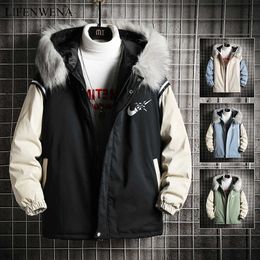 Brand Winter Jacket Men Warm Parka Jacket 4 Colour Fashion Brand With Fur Hood Hat Men Outwear Coat Casual Thick Men 3XL 210528