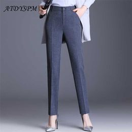 Plus Size High Waist Women's Pants Black Work Wear Office Elegant Straight Female Quality Grey Casual Trousers 211115