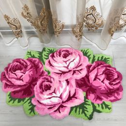 Hot sales rose flocking rug flocking carpet for living room pink red purple 110*70cm 210301