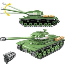 1068pcs Military IS-2M Heavy Tank Soldier Weapon Building Blocks WW2 Russia Tank Bricks Army Kids Children Toys Gifts Q0624