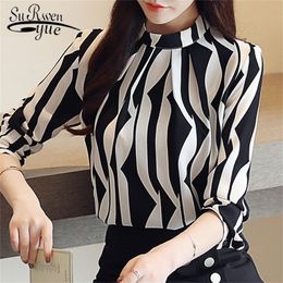 Fashion Woman Blouse Striped Chiffon Blouse Shirt Long Sleeve Women Shirts Office Work Wear Womens Tops And Blouses 0941 60 210225