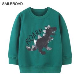 SAILEROAD Baby Boys Sweatshirts Dinosaur Sequin Kids Hoodies for Children Garment 211111