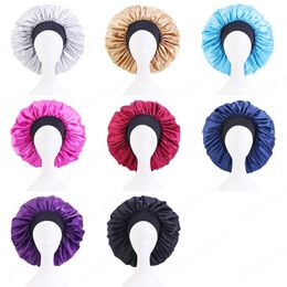 Fashion Large Satin Bonnet Women Sleep Night Caps Big Size Head Cover Bonnet For Curly Hair Care Wide Band Cap Headwrap