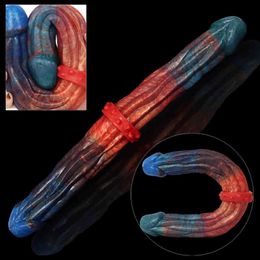 NXY Dildos Anal Toys L7020 Color Silicone 34cm Long 4cm Thick Double Headed Fake Penis Female Multi Head Masturbation Stick Plug Fun Products 0225