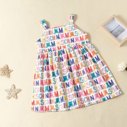 Summer Girls Dress Girls Summer Cute Dress Strap Print Bear Letter Cute Layered Dress Vestidos 2-9T 210303