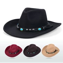 Autumn Winter Jazz Fedora Sunhat Men Women Felt Hats Belt Band Western Cowboy Hat Black Trilby Bowler Hat for Unisex Gorra