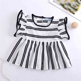 Girl Dress Summer Fashion Princess Round Neck Striped Flared Sleeve For Girls 210528