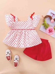 Baby Allover Heart Print Bow Detail Top & Shorts SHE