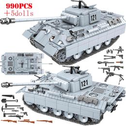Military Panther Tank 121 Building Blocks WW2 Soldier Army Figures Technical Bricks DIY Educational Toys Gift For Children Boys Y1130