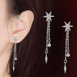 Womens Earrings Dangle crystal silver plated new female asymmetric word Star long drop style