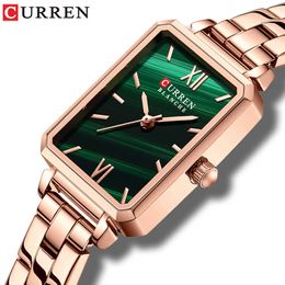 Curren Elegante Damen-Armbanduhren, klassisches rechteckiges Zifferblatt, leicht, dünn, Quarz-Armbanduhr, Edelstahluhr Q0524