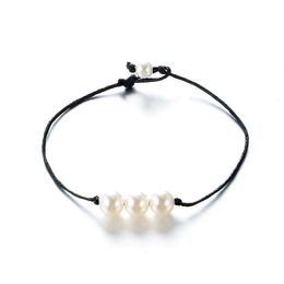 2021 Handmade Turquoise Stone Bead Anklet Pearl Bead Wax Bracelet Black String Rope Bracelets for Men Women Summer Beach Jewellery Gifts