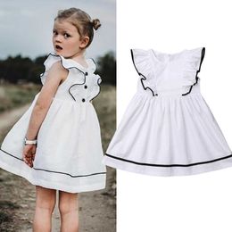 2-10Y Kids Baby Girls Summer White Dress Children Clothes Ruffles Short Sleeve Casual Beach Party Dresses Outfits Q0716
