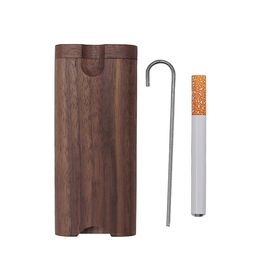 2021 COURNOT Wood Dogout Case Natural Handmade Wooden Dugout With Ceramic One Hitter Metal Cleaning Hook Tobacco Smoking Pipes Portable