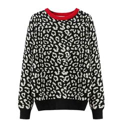 Koreanischer Pullover Herbst Winter Strickpullover Frauen Übergroße Pullover Weiblicher Leopard Jacquard Mode Wollmischungen Pullover 210812