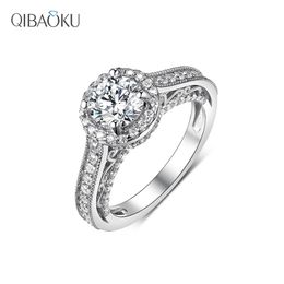 Luxury Solid 14K 18K White Gold S925 Sterling Silver Round Halo Engagement Ring for Women Jewelry Wedding Rings 211217