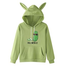 Women's Hoodies & Sweatshirts Funny Women Print Hoodie Top Winter Pullover With Pocket Ears Korean Lady Tops Female