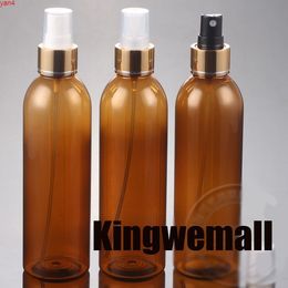 300pcs/lot 250ML Amber PET Bottle With Gold Aluminum Ring ,250ML Mist Sprayer Brown Bottle, 250ml Plastic Bottlegoods