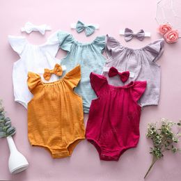 kids clothes girls boys Solid Colour Rompers infant Flying sleeve Jumpsuits 2021 summer fashion newborn baby Climbing clothes