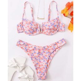 Sexy Swimsuit Foral Printed Underwire Bikini Female Two Piece Swimwear Beachsuit Push Up Beachwear for Bathing Suit Swim 210629