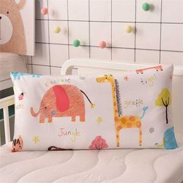 4 Colours Cartoon Cotton Kids Pillow Soft Washable Baby Sleeping Head Cushion Lengthen Rectangle Toddler Pillow Portable Headrest 211025