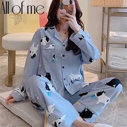 Women's Pyjamas Set Pijama Lingerie for Female Homewear Spring V-Neck Long Sleeves Trousers Suit Sleepwear Pyjamas Sets Viscose 211112