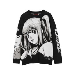 Atsunny-suéter suéter vintage hip hop estilo, roupa urbana, harajuku, tricô, anime, menina, nota de morte, pulôver, 2021