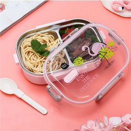 SHAI Keep Warm Food Container Portable Japanese Lunch Box With Compartments Tableware 304 Stainless Steel Kids Bento Box 211108