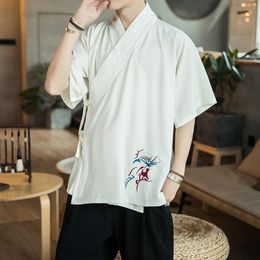 Ethnic Clothing 2021 Summer Traditional Chinese For Men Short Sleeve Hanfu Tops Embroidery Men'S Tunic Tang Suit Clothes KK3531