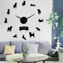 잭 러셀 테리어 개 품종 3D 아크릴 간단한 DIY 벽 시계 동물 애완 동물 가게 벽 아트 장식 조용한 스윕 독특한 시계 시계 210309