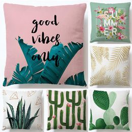 Cushion/Decorative Pillow Tropical Rain Forest Plant Small Leaf Cushion Cover Tree Flower Pattern Pillowcase Creative Home Decoration Sofa