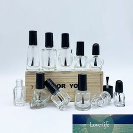 30pcs 5ml/10ml/15ml/20ml Empty Round Square Clear Glass Nails Polish Bottle With Brush Cap Paint Glue Containers Nail art Vials